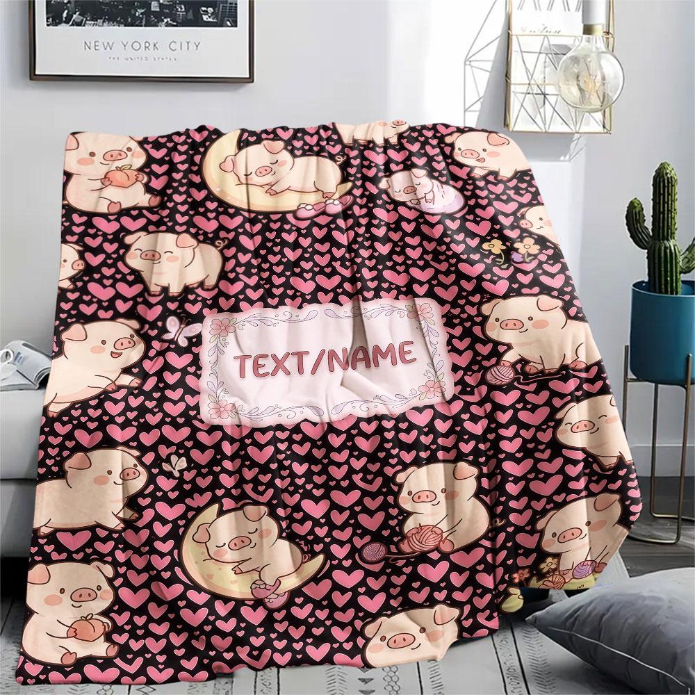 Custom Name,Kawaii Animal Pattern Art Printed Flannel Blanket, soft throw for bedroom sofa, washable,fan merchandise, great gift.chl