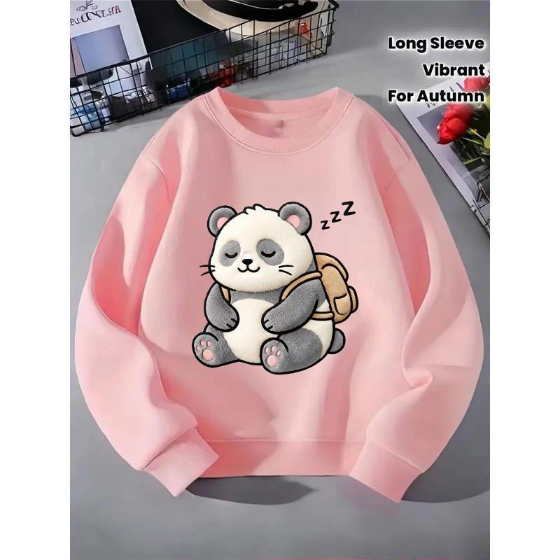 European Sizes Crewneck Sweatshirt for Kids Featuring an Adorable Panda with a Backpack. Perfect for Sports And Casual Outings
