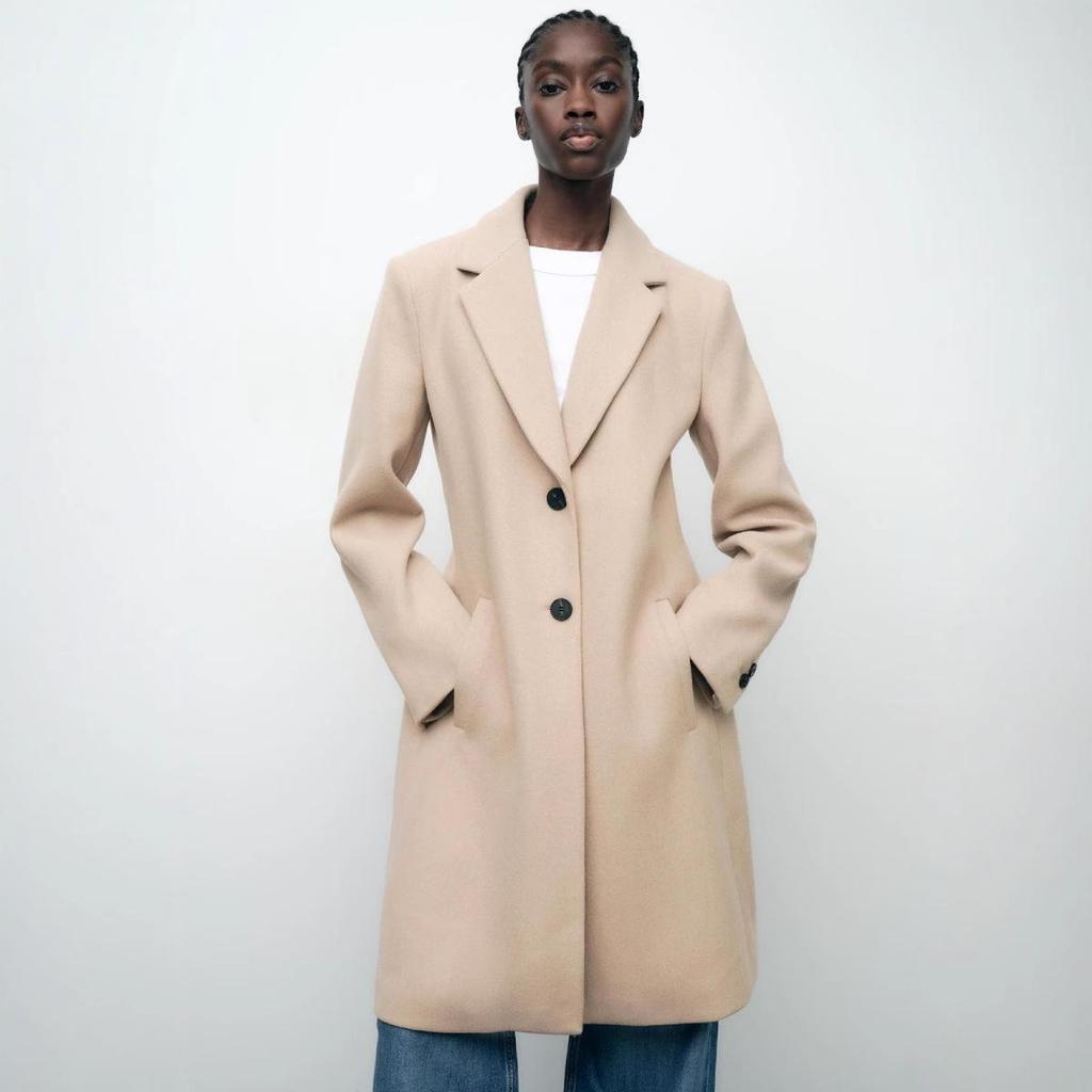 2024 Women's Off-White Long Sleeve Soft Lapel Coat - European & American Autumn Style