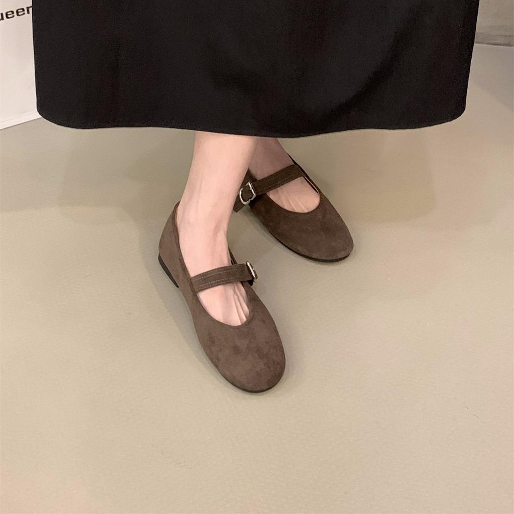 French retro flat-soled suede Mary Jane single shoes women's shoes 2025 new spring and autumn versatile soft-soled commuter shoes