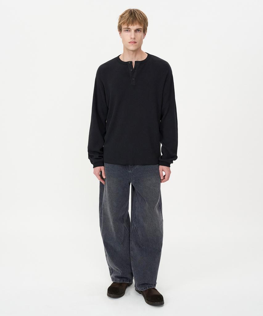 INSILENCE Chain Twill Balloon Fit Denim Pants Washed Black
