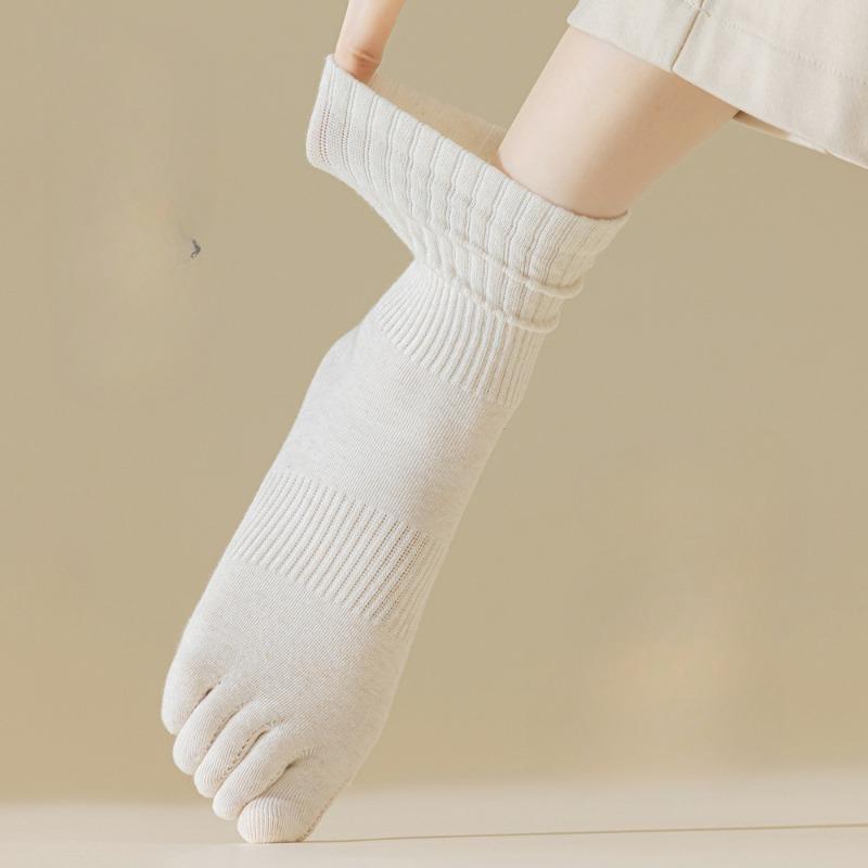 Chaussettes à cinq doigts, Chaussettes mi-mollet en coton pour femmes, Antibactériennes, Absorbant la sueur, Chaussettes de sport sans couture, Chaussettes fines de couleur unie à orteils séparés