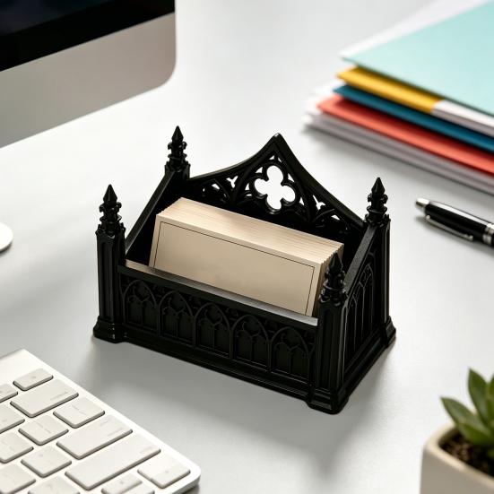 Business Souvenir Holder Gothic Dark Card Holder, 3D Printed Sturdy Organizer Stand, Black Desk for Office Home Desktop Professional Name