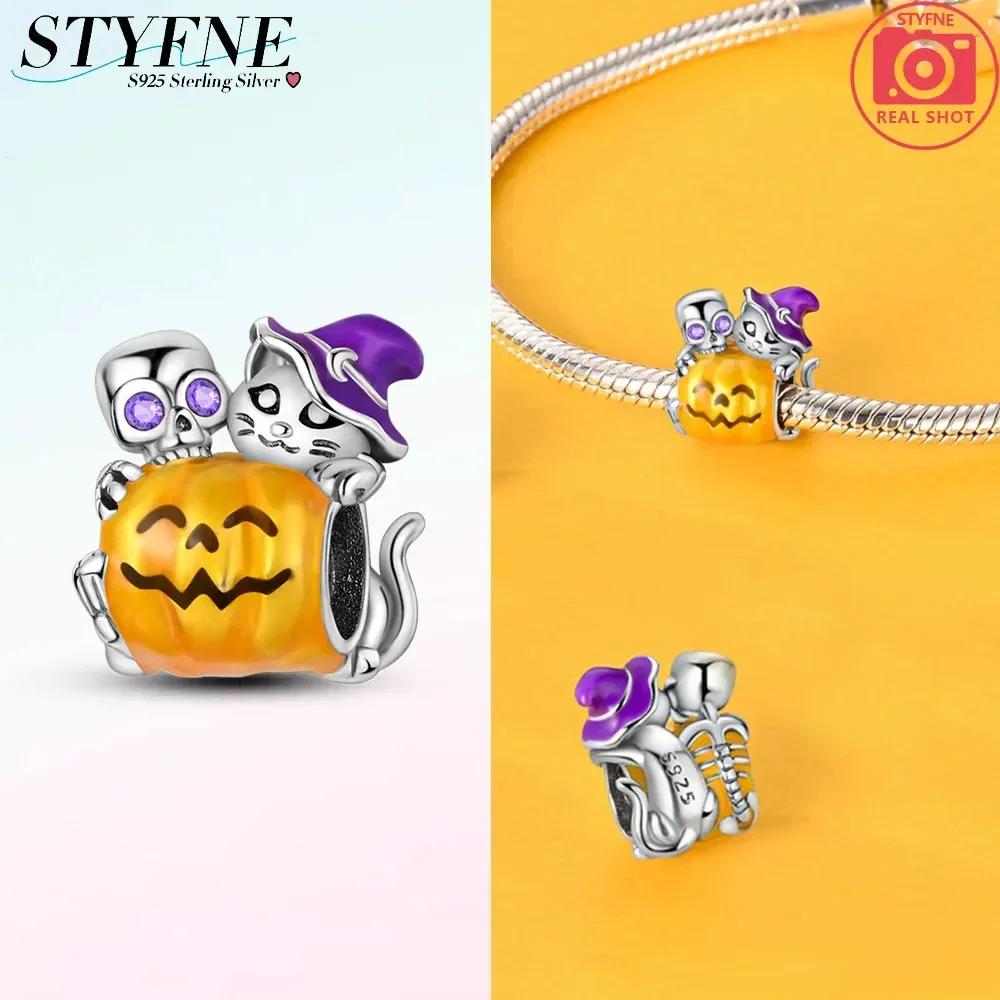 Anhänger Kompatibel Mit Authentischen Armbändern Halloween Leuchtet im Dunkeln Mattschwarz Boo Geist Gruselige Kürbis Schädel Kupfer Anhänger Perlen Anhänger Schmuck