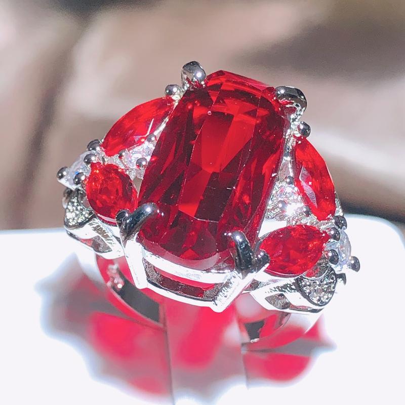 

Fashion Female Jewelry Ring Have 925 Stamp AAA Big Red CZ Stone Wedding Engagement Rings for Women Party Jewelry Gift 10 червоний
