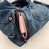 Washed Denim Slouchy Hobo Bag with Multi Pocket Design and Ruched Strap Casual Shoulder Purse for Women Daily Travel