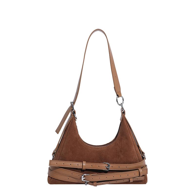 

2025 Retro Matte Handbag: Light Luxury Textured Underarm Bag, Simple Solid Color for Work and Commute темно-коричневого кольору