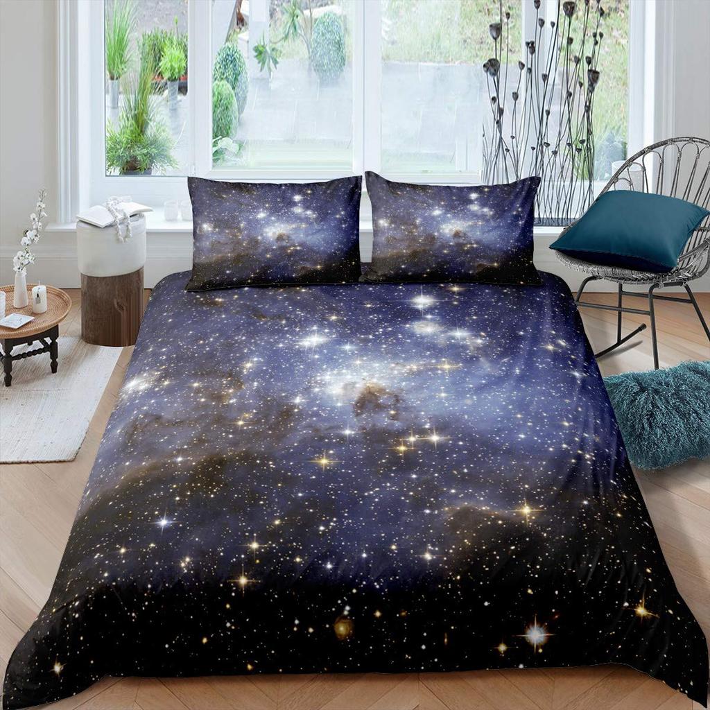 Starry Sky King Queen Duvet Cover Colorful Galaxy Bedding Set Outer Space 2/3pcs Quilt Cover Glitter Polyester Comforter Cover