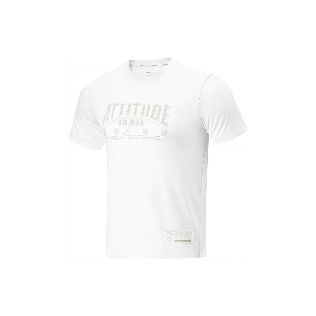 Li Ning Sports Basketball Collection T Shirt Men's Standard White Light Smoke Gray Print AHST299-2