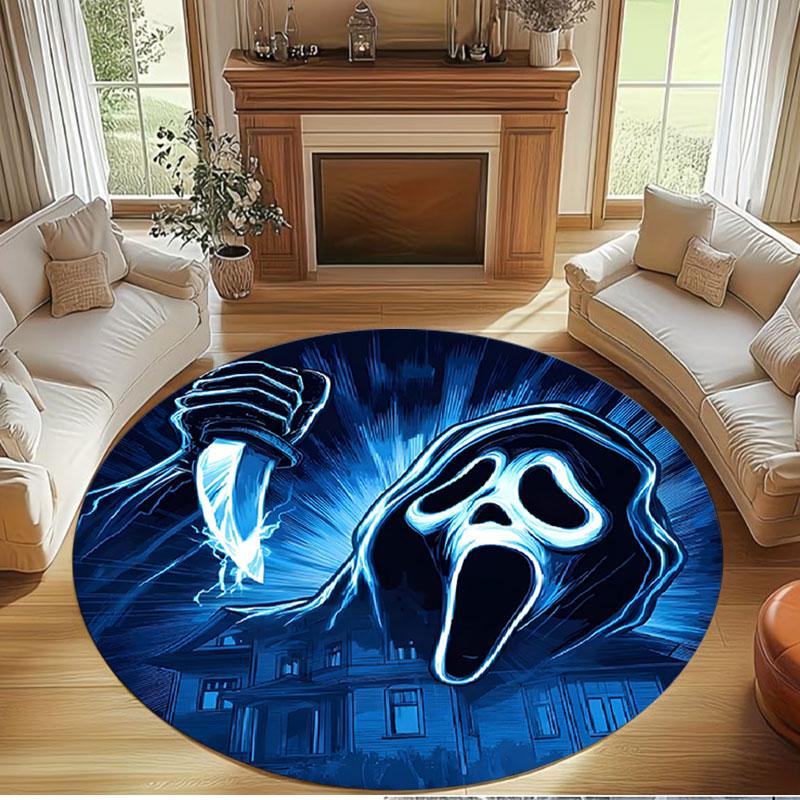 Ghostface Print Round Rug, Washable Floor Carpet, For Entryway Dorm Laundry Room Office Study, Home Decor Birthday Christmas Gift