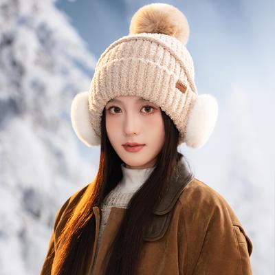 Solid Color Versatile Outdoor Casual Earphones Bag Ear Protection Hat Autumn and Winter Thick Plush Hat Fashionable British Style Warm Hat New