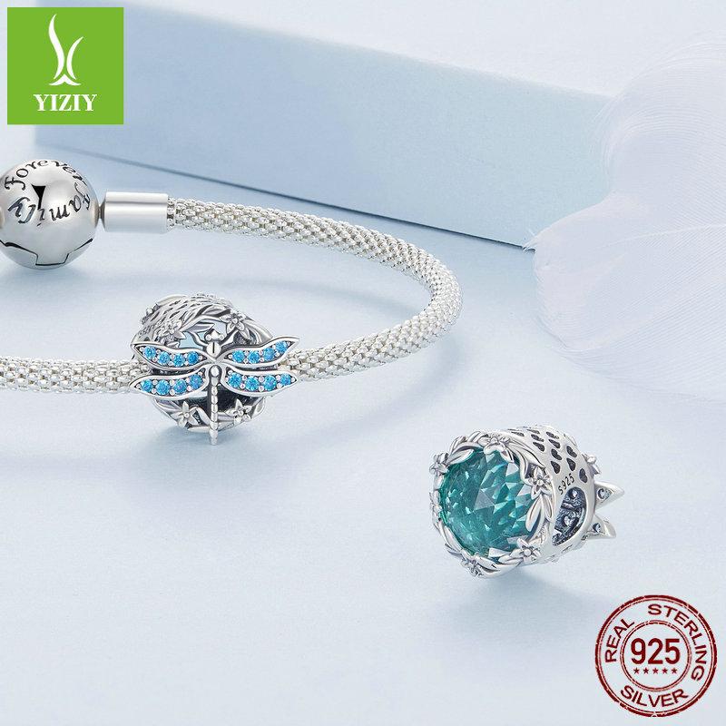 Blue Dragonfly Diy Bracelet Beaded, Pastoral Small Fresh S925 Silver Insect Beads Loose Beads