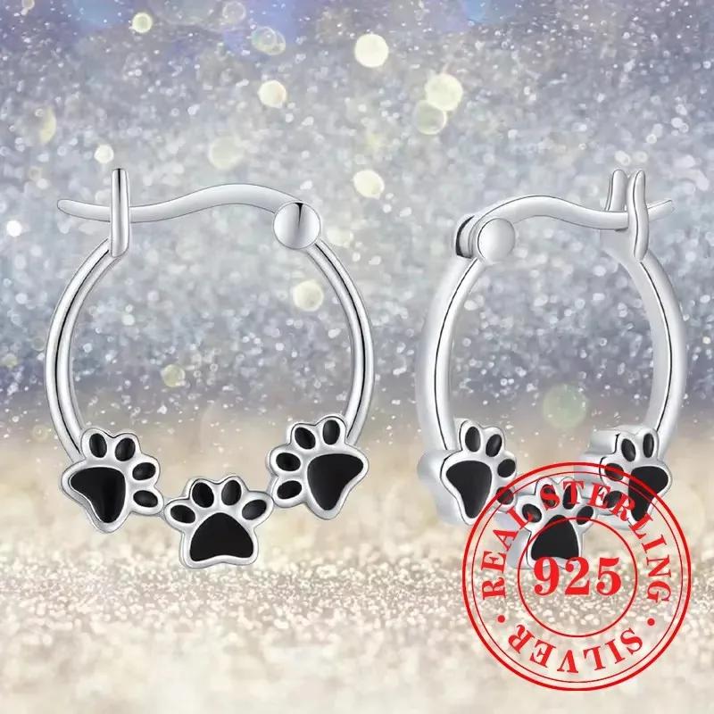 Sweet Shiny White CZ Heart Pierced Earrings for Girls  Sterling Silver Cute Pet Paw Prints Jewelry Daily Party Jewelry