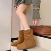 Sheepskin Version~ British Style Wrinkle Feeling Square Head Inner Height Increase Wide Tube Mid-tube Boots Women's 2025 New Knight Boots