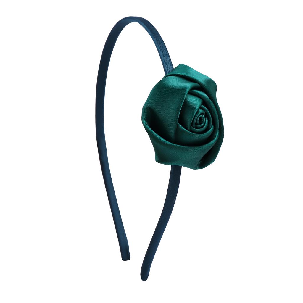 Dziewczęca satynowa opaska na głowę z kwiatem róży w stylu vintage, opaska do włosów, akcesoria do włosów, nakrycie głowy do stroju ślubnego, ręcznie robiony ozdobny element na głowę