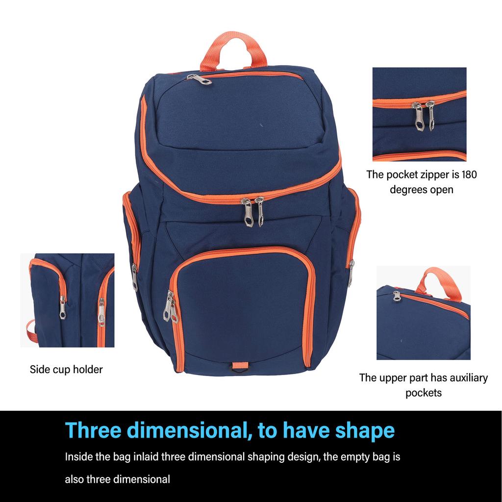 Basketball Soccer Backpack Oxford Cloth Large Sports Bag with Ball Holder for Volleyball Swim Gym Travel Navy Orange