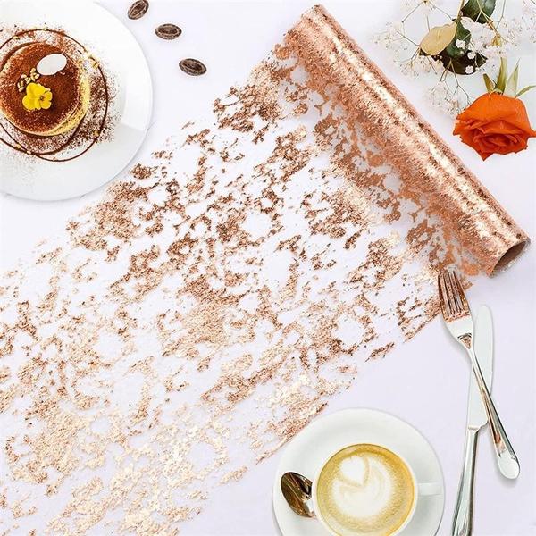 Table Runner Roll, Glitter Gold Foil Mesh Table Runner Decorative Dining Table Centerpiece for Party, Wedding, Baby Shower, Christmas