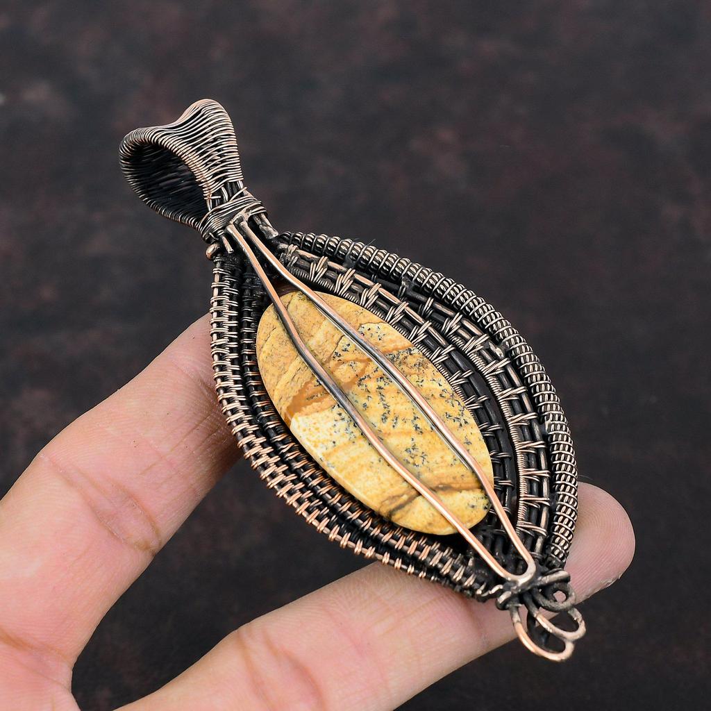 Pandantiv Jasp Imagine Pandantiv Înfășurat în Sârmă de Cupru Pandantiv cu Piatră Prețioasă Bijuterii din Sârmă de Cupru Pandantiv Stil Unic Bijuterii Handmade Cadou Pentru Femei