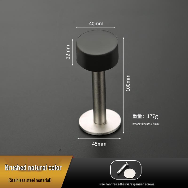 Non-Punch Thickened Stainless Steel Glass Door Stop with Rubber Top - Anti-Collision Limiter for Bathroom or Hotel Entrances