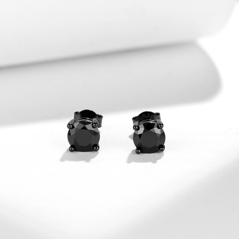 1 Carat Black Moissanite Stud Earrings - Unisex Hip-Hop Style, Round, S925 Silver, Gold Plated