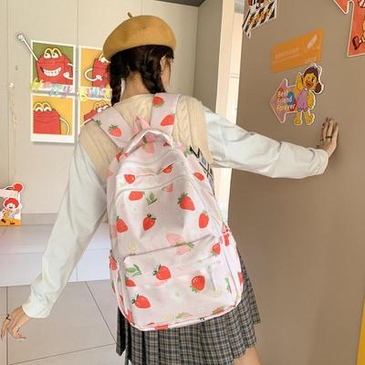 2025 Strawberry Print Backpack: Large Capacity for Elementary and Middle School Students