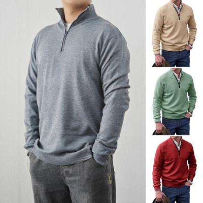 Men Sweater Coat Half Zipper Knit Elastic Long Sleeves Stand Collar Outerwear