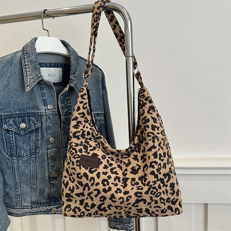 Leopard Print New Fashion Tote Casual Personality Large Capacity Shoulder Leopard Print Shoulder Bag Autumn and Winter Retro Soft Bag