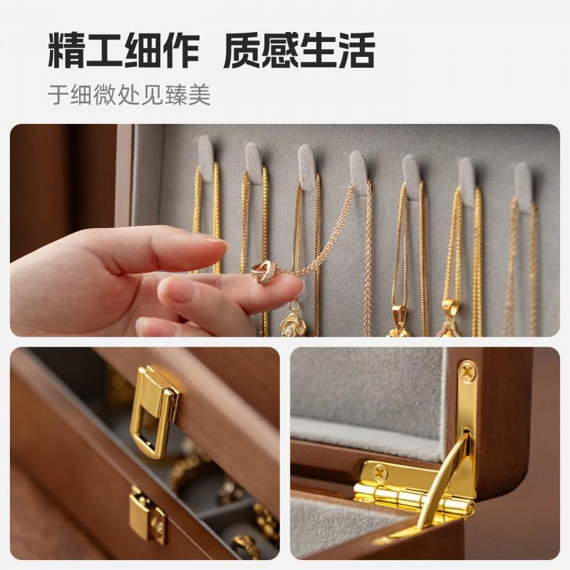 Wooden Jewelry Box With Lock Large Capacity Vintage Style Rings Earrings Bracelets Women