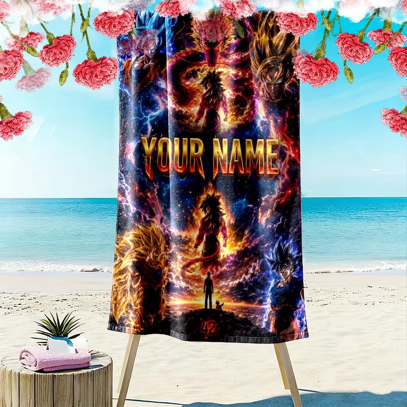 Name Custom Anime Dragon Ball Print Beach Towel, Large Soft Quick Dry Towel for Beach Camping Swimming