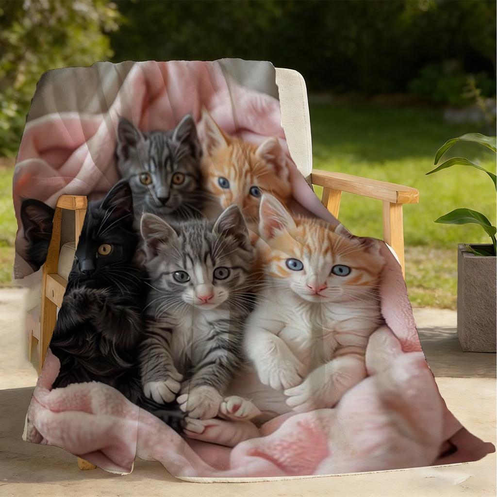 Cute Kitten Print Soft Warm Throw Blanket, Cozy Lightweight Blankets for Bed Sofa Office Travel Camping, All Season Gift, 1PC
