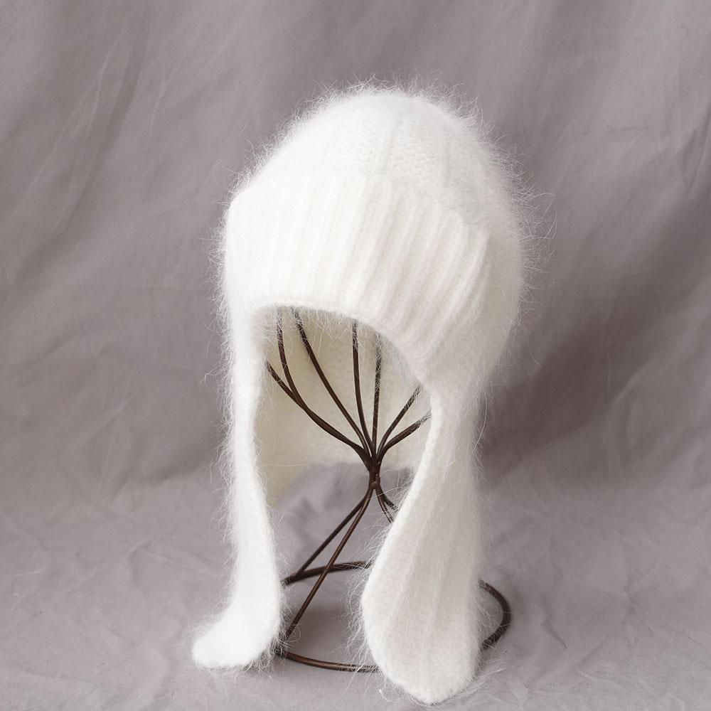 Fashion Women Winter Rabbit Fur Warm Hat Fur Ear Flap Cap Angora Knitted Hat Skullies Beanies Female Bonnet Woman Knit Cap
