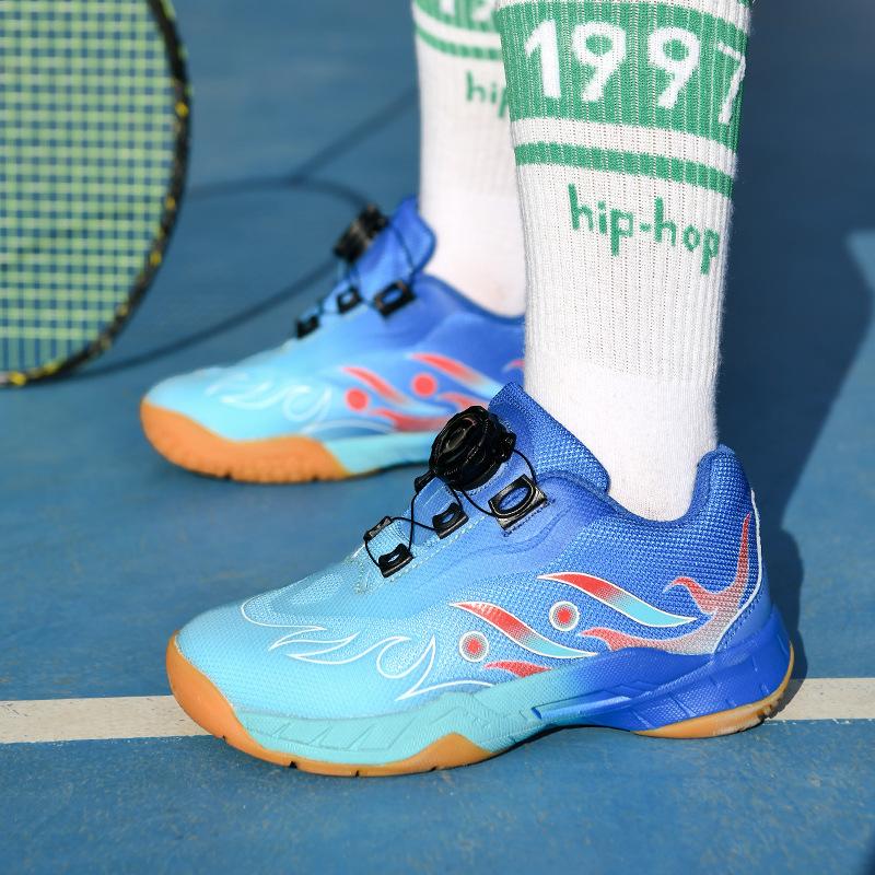 New Men's and Women's Table Tennis Shoes Non-slip Breathable Mesh Badminton Training Sports Shoes Rotating Buckle Boys