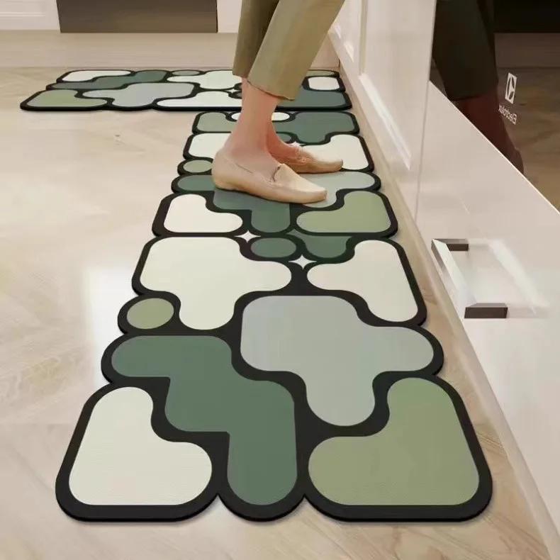 American Kitchen Floor Mats PVC Leather Waterproof Doormat Anti-slip Balcony Sink Carpet Anti-fouling Dirt-resistant Foot Mats