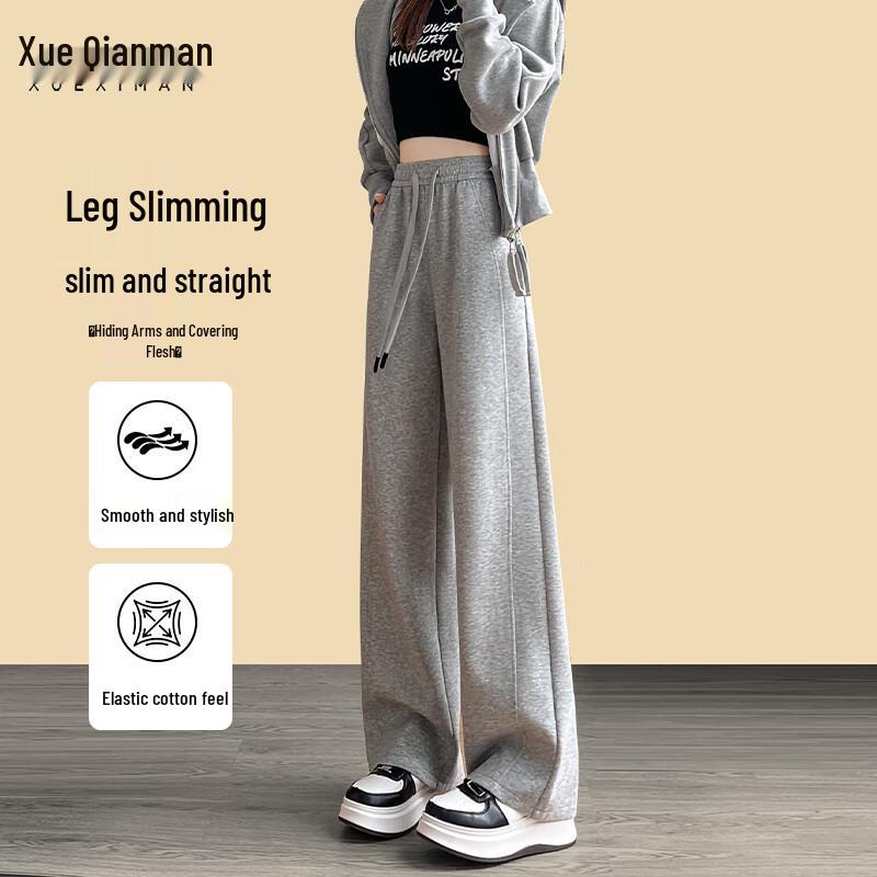 Xue Qiman Women's Slanted Panel High-Waist Wide-Leg Casual Pants