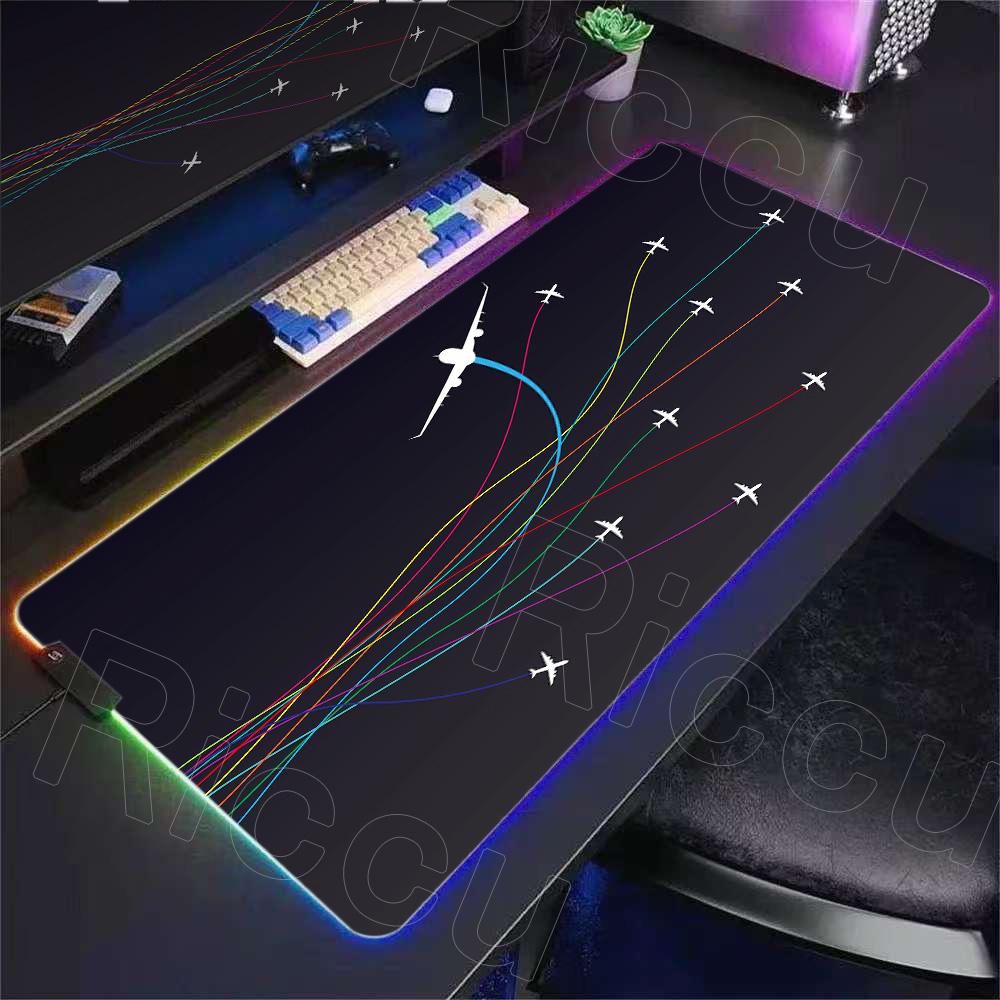 RGB Desk Mat Aviation Theme Mouse Pad Large Rubber Anti-slip Aircraft Dashboard Mousepad Office and Gamr Keyboard Mats Decor Mat