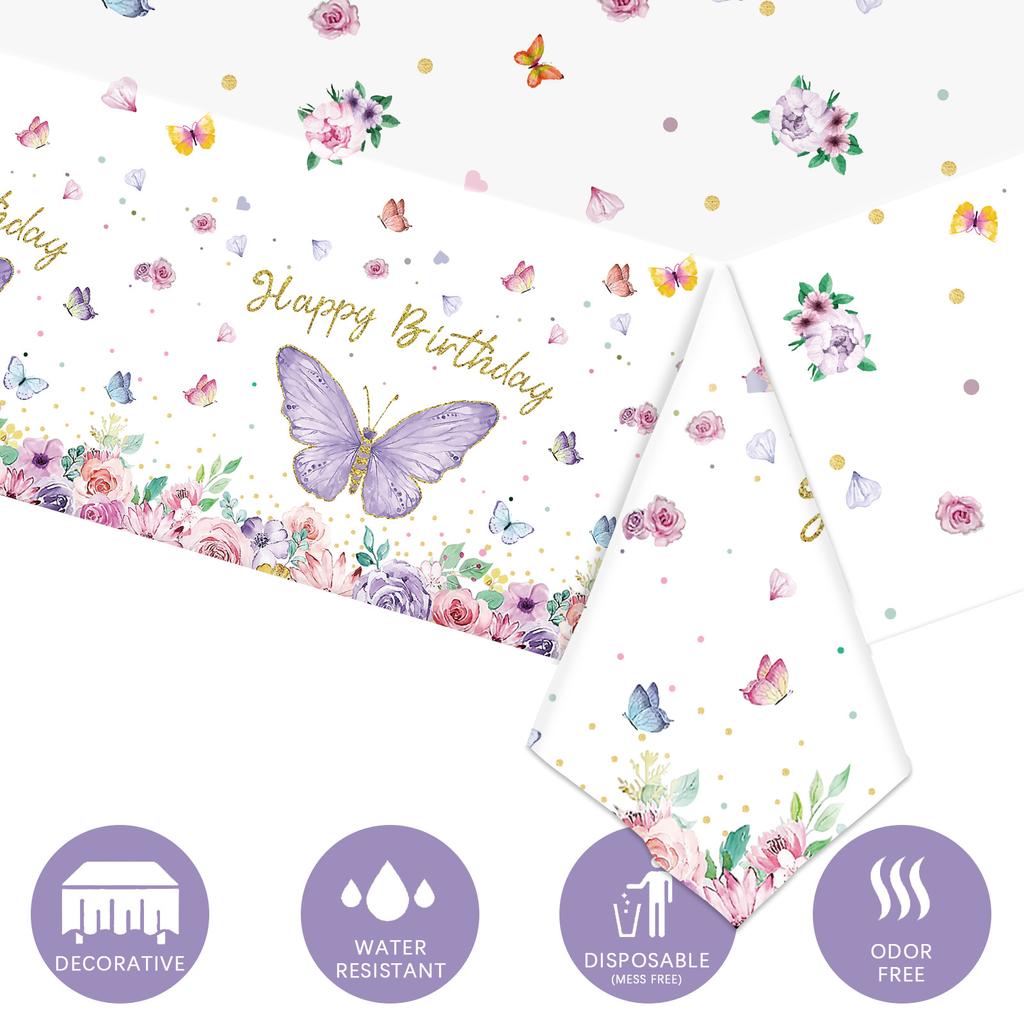 Schmetterling Einweg-Tischdecke Plastik Rechteckig Frühling Schmetterling Geburtstag Tischdecke Happy 1. Erster Geburtstag Party Deko