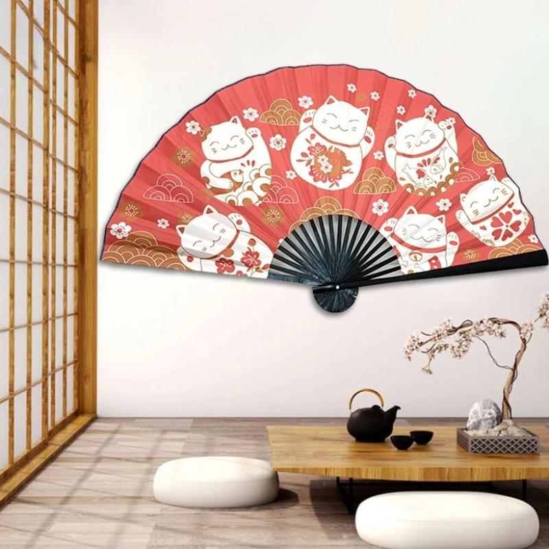 Japanese-Style Large Hanging Fan Handmade Mount Fuji Paper Folding Fan Unfold 90cm Wall Home Decoration