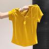 Reines Verlangen Kapuzen-V-Ausschnitt Kurzarm-T-Shirt Damen Sommer Neu Schlank und Dünn Schulterdesign Nischen-Oberteil