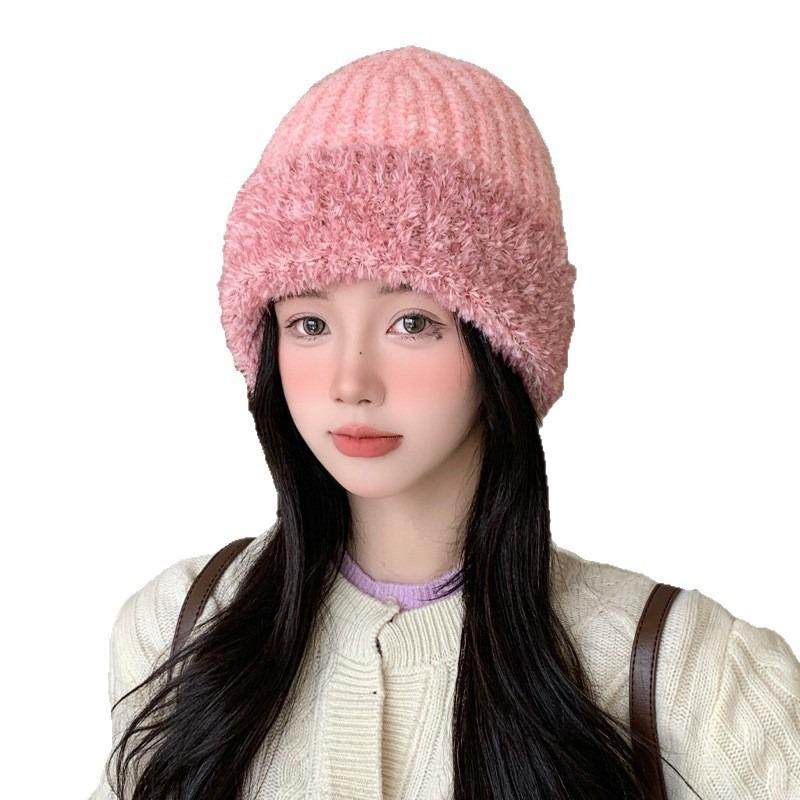 Autumn and Winter Hat Women's Big Head Circumference Fleece Warm Knitted Hat Retro Versatile Wool Hat Ear Protector Cold Hat