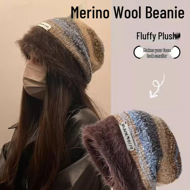 Gudeng Autumn Winter Maillard Plush Retro Knitted Beanie