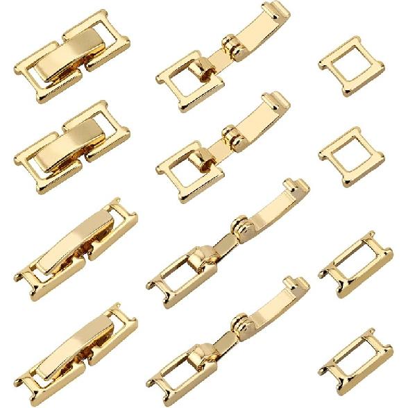 SUPERFINDINGS 20Pcs 2 Styles Platinum Fold Over Clasps Brass Bracelet Necklace Jewelry Clasps Foldover Clasps Watch Band Clasps Closure End Caps for