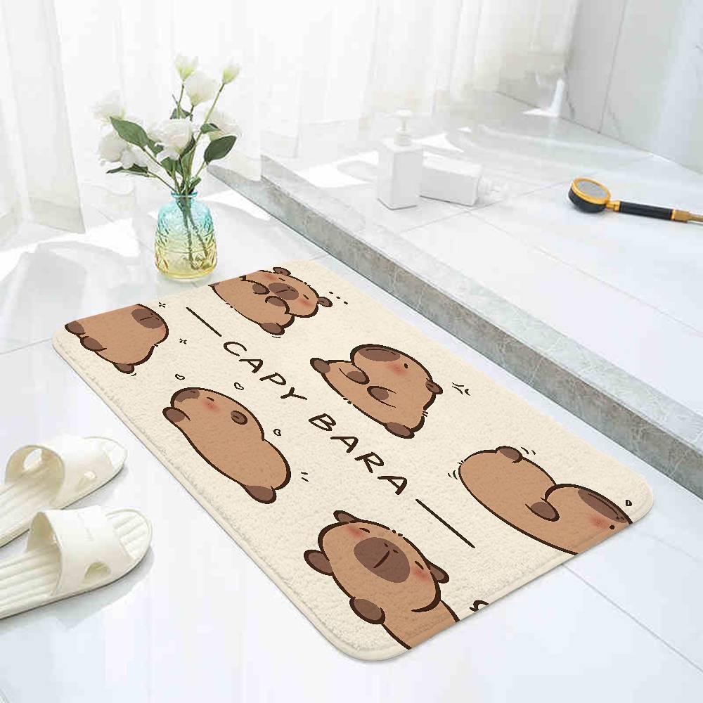 Cute Capybara Floor Mat Pattern Printed Flannel Door Mat, Suitable For Bathroom, Living Room, Home Decoration