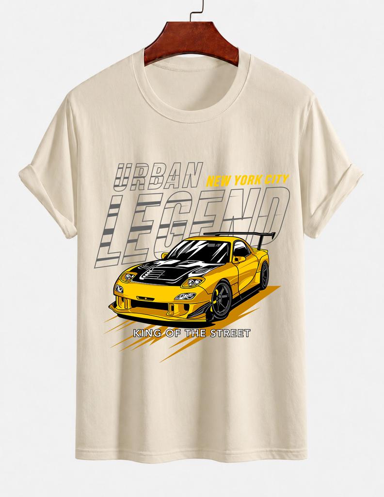 Unisexs Pure Cotton Solid Color Tshirt Urban Legend Street King Jdm Sports Car Print Crew Neck Short Sleeve Street Casual Top