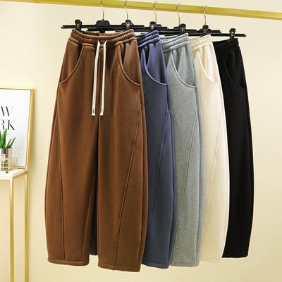 Warm Winter Straight Pants Women's Plush Fleecing Thermal Wide Leg Silhouette Trousers Corduroy Baggy Black Trousers
