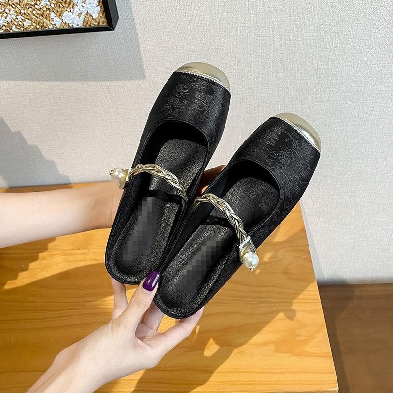 Inner Height Increase French High Sense Mary Jane Single Shoes Women's 2025 New Outer Wear Summer with Skirt Bag Head Half Slippers