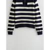 Autumn Winter Fashion Striped Zippered Lapel Long Sleeve Loose Casual Knitted Sweater for Women