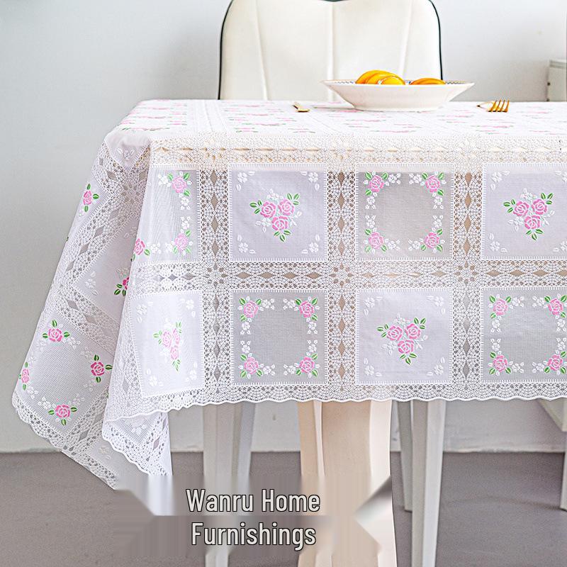 European Plain Lace Waterproof PVC Tablecloth - Anti-Scalding, No-Wash, Rectangular Dining & Coffee Table Mat