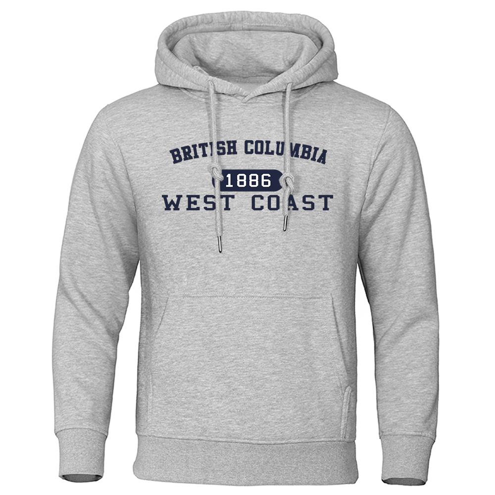 British Columbia 1886 West Coast Letter Mans Hoodie Soft Pocket Hoody Autumn Crewneck Streetwear Autumn Fleece Female Streetwear