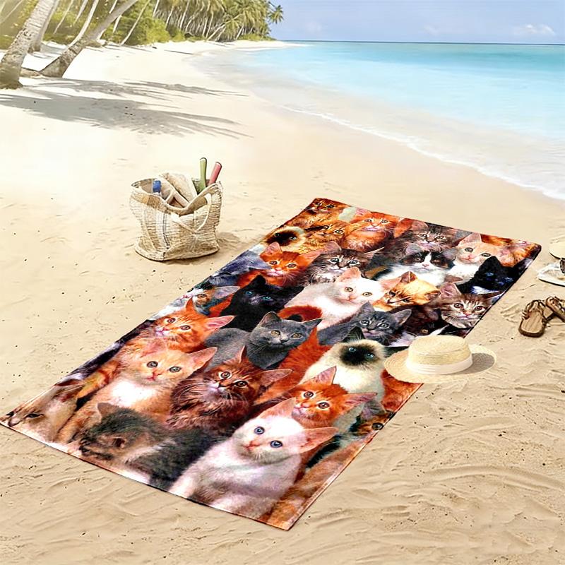 Telo da Spiaggia con Stampa di Gatti Carini, Grande Morbido Asciugatura Rapida per Spiaggia Campeggio Nuoto