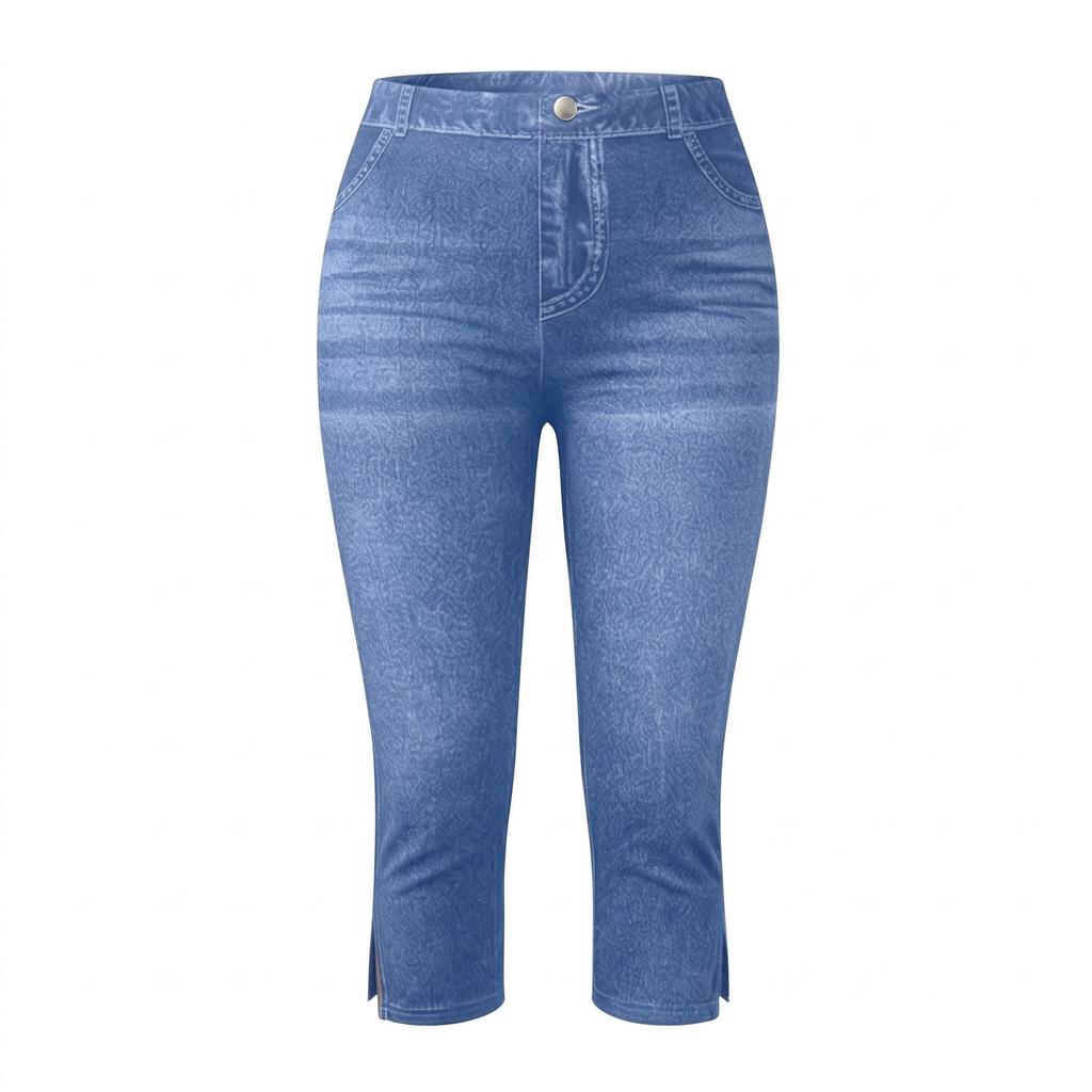 Pantaloni Capri da Donna in Denim Elasticizzato Vita Media Vestibilità Slim Jeans Corti con Classico Design a Cinque Tasche per l'Uso Quotidiano